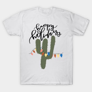 happy holidays funny cactus with christmas lights design T-Shirt